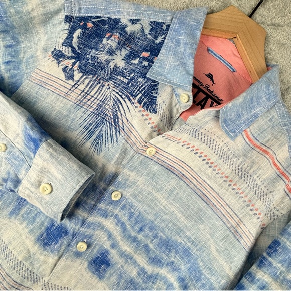 Tommy Bahama‎ Relax Ocean Tides Breezer Linen Shirt Large Tropical Breathable - Picture 9 of 14